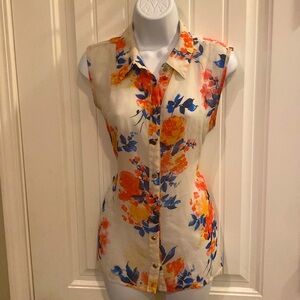 🔥5/$20🔥 NEW DIRECTIONS FLORAL BUTTON UP FLOWY SLEEVELESS COLLARED TOP